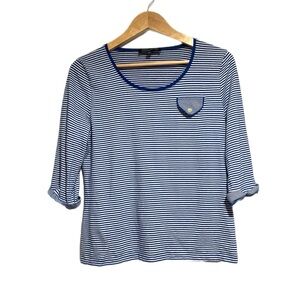 Jones New York Navy Stripped 3/4 Sleeve Top